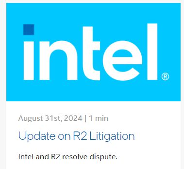 R2 同意解決英特爾侵權訴訟，同時撤銷對戴爾、惠普等客戶的訴訟
